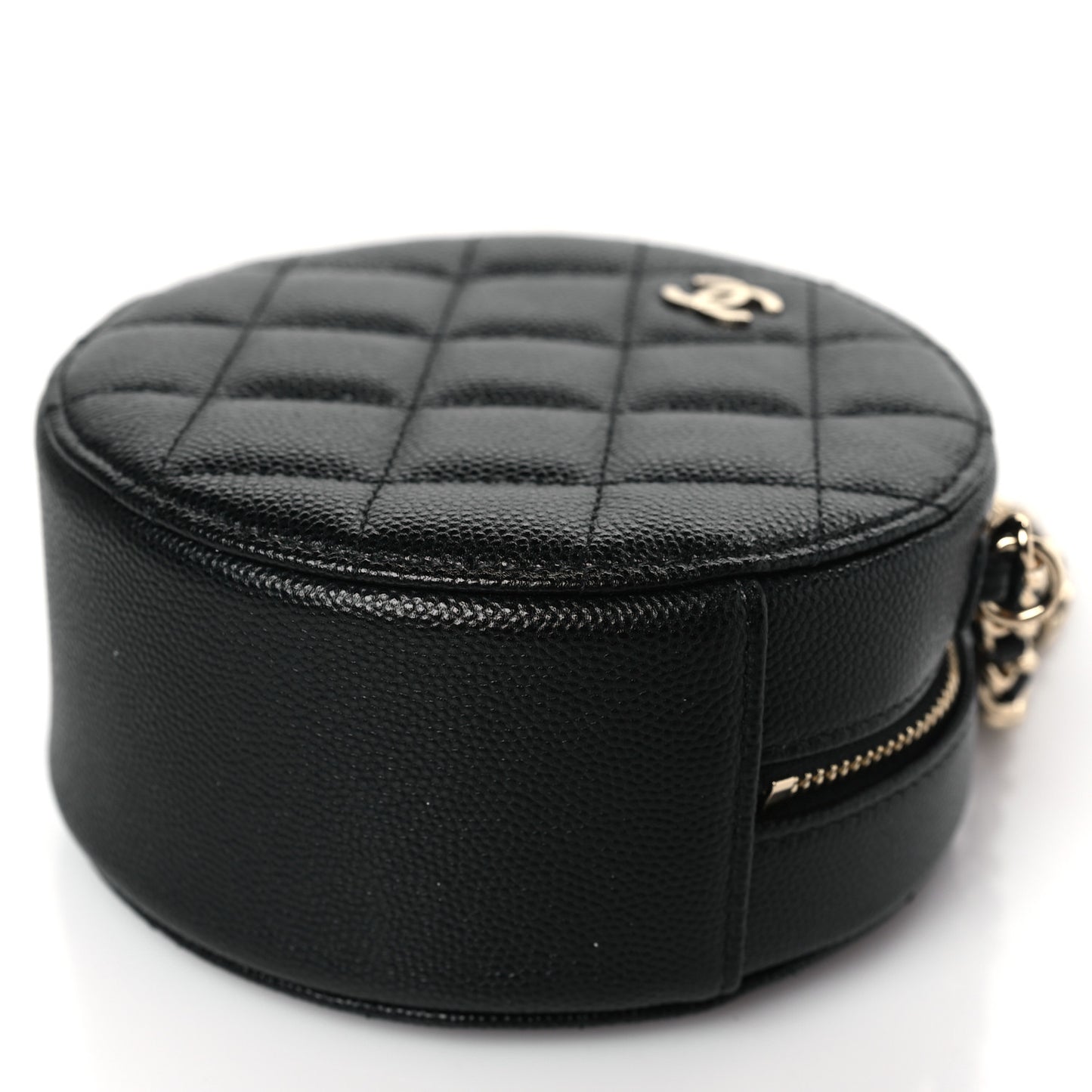 Caviar Quilted Round Clutch With Chain Black