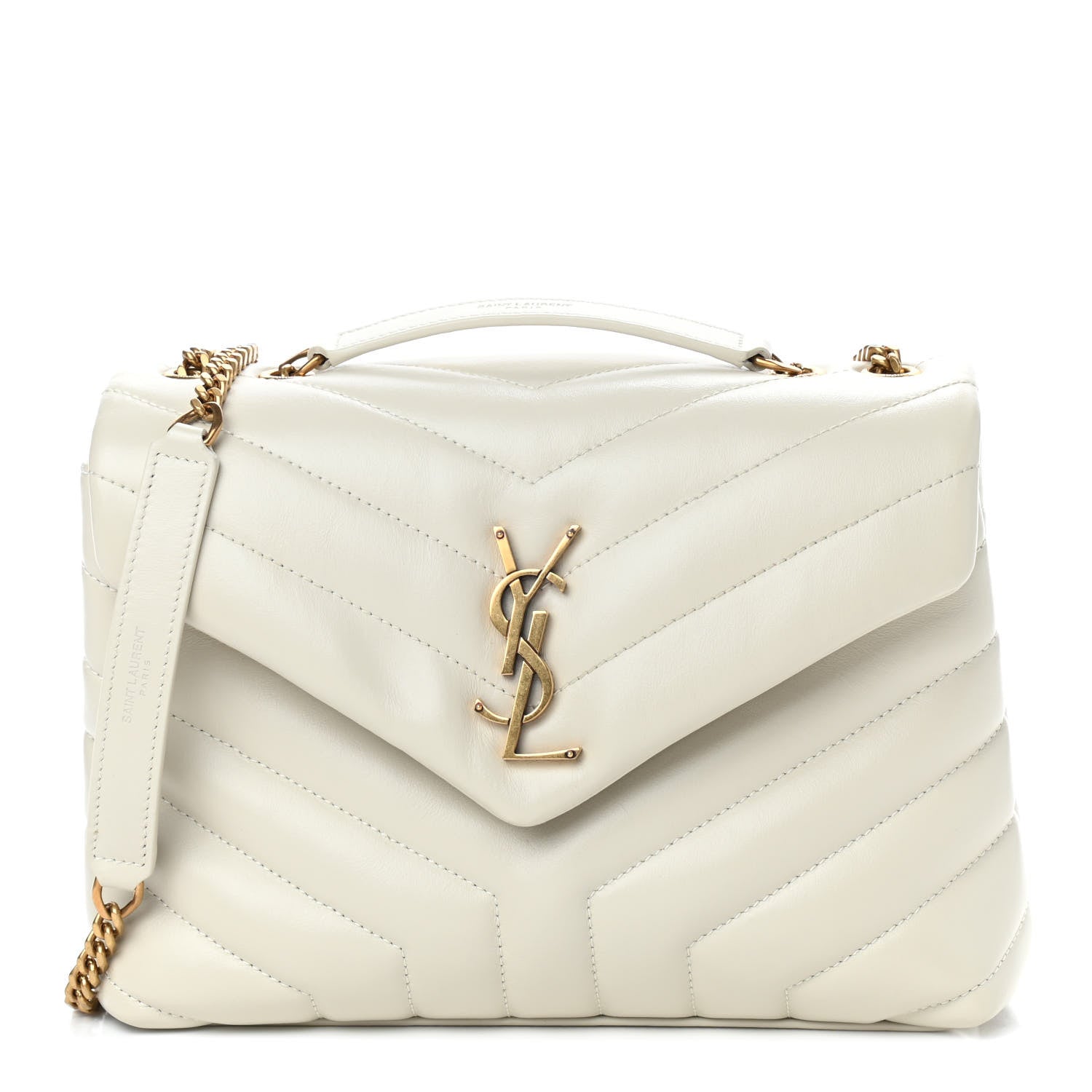 Saint Laurent Calfskin Y Quilted Monogram Small Loulou Chain Satchel Ivory 1 of 12