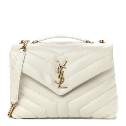 Saint Laurent Calfskin Y Quilted Monogram Small Loulou Chain Satchel Ivory 1 of 12