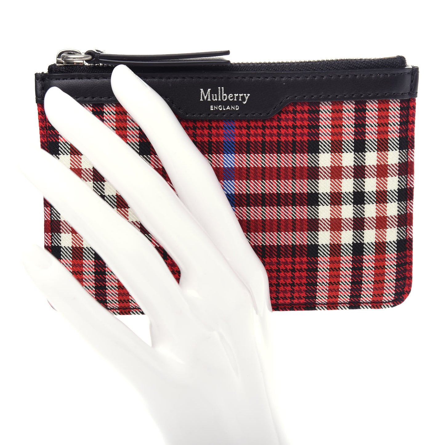 Tartan Canvas Zip Coin Purse Scarlet
