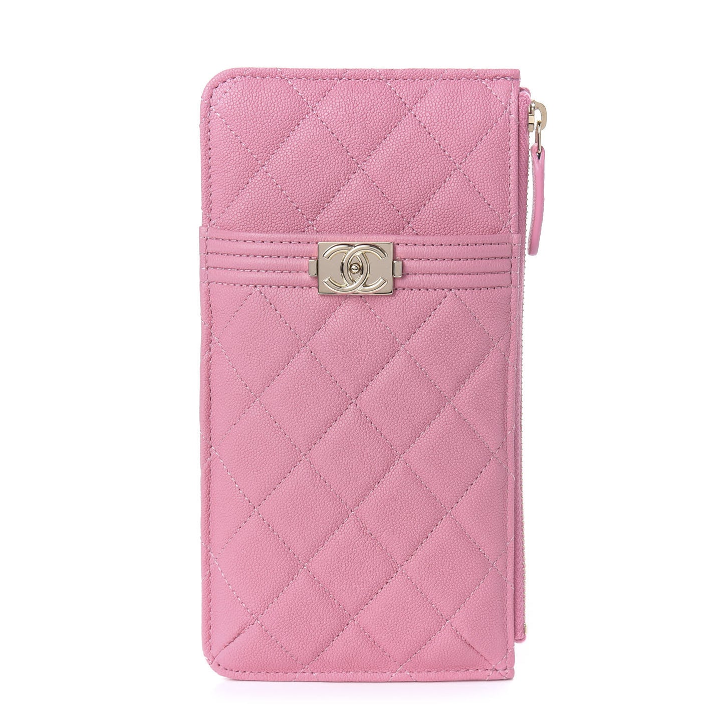 Caviar Quilted Boy Flat Wallet Pouch Pink