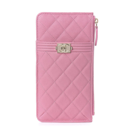 Chanel Caviar Quilted Boy Flat Wallet Pouch Pink 1 of 10