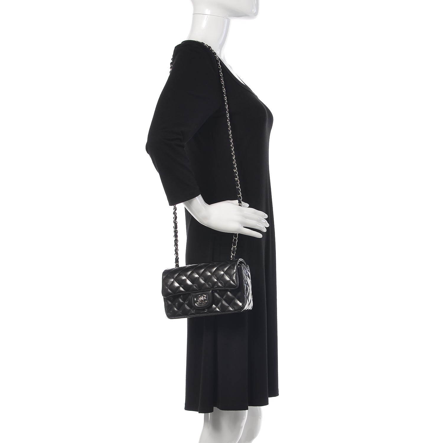 Chanel Striated Patent Quilted Mini Rectangular Flap Black 2 of 10