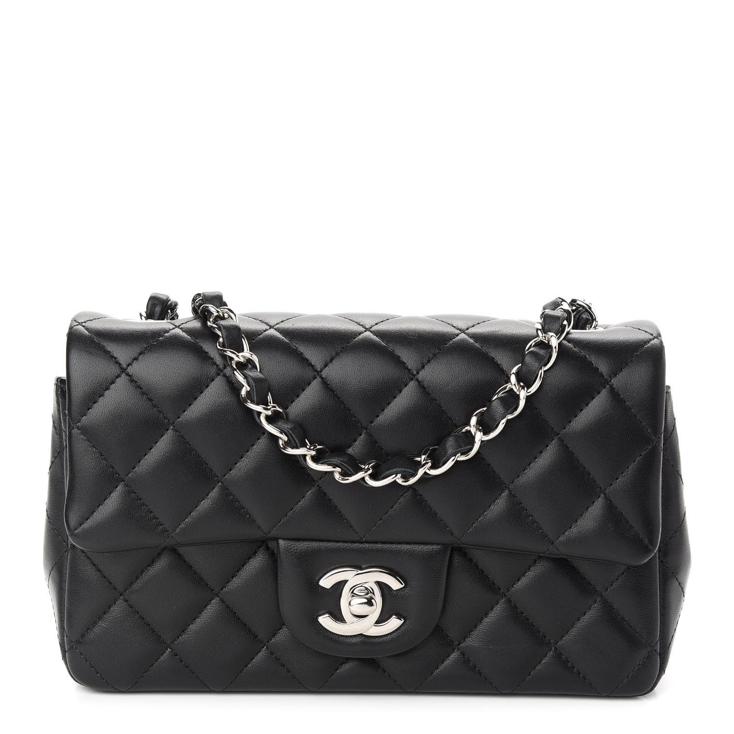 Lambskin Quilted Mini Rectangular Flap Black