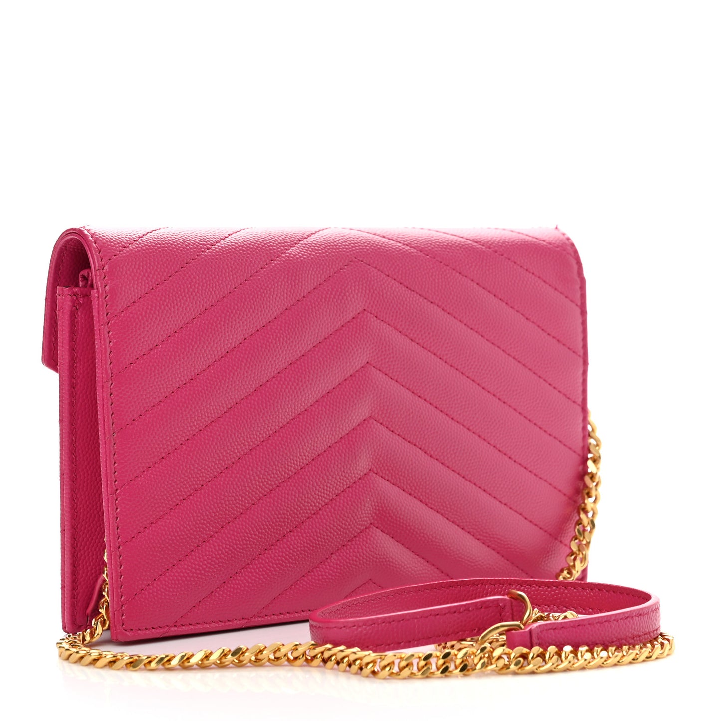 Grain De Poudre Matelasse Chevron Monogram Envelope Chain Wallet Fresh Fuchsia