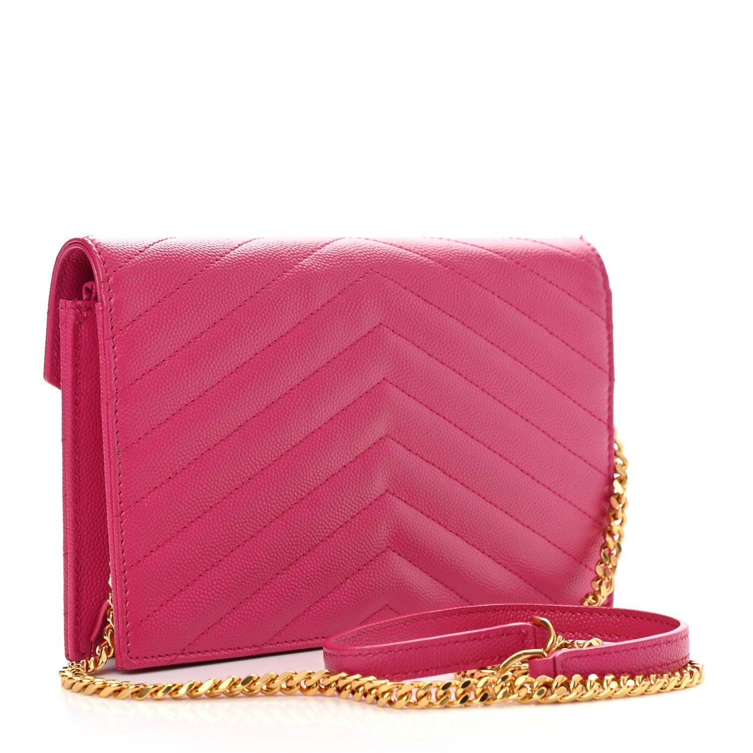 Saint Laurent Grain De Poudre Matelasse Chevron Monogram Envelope Chain Wallet Fresh Fuchsia 3 of 10