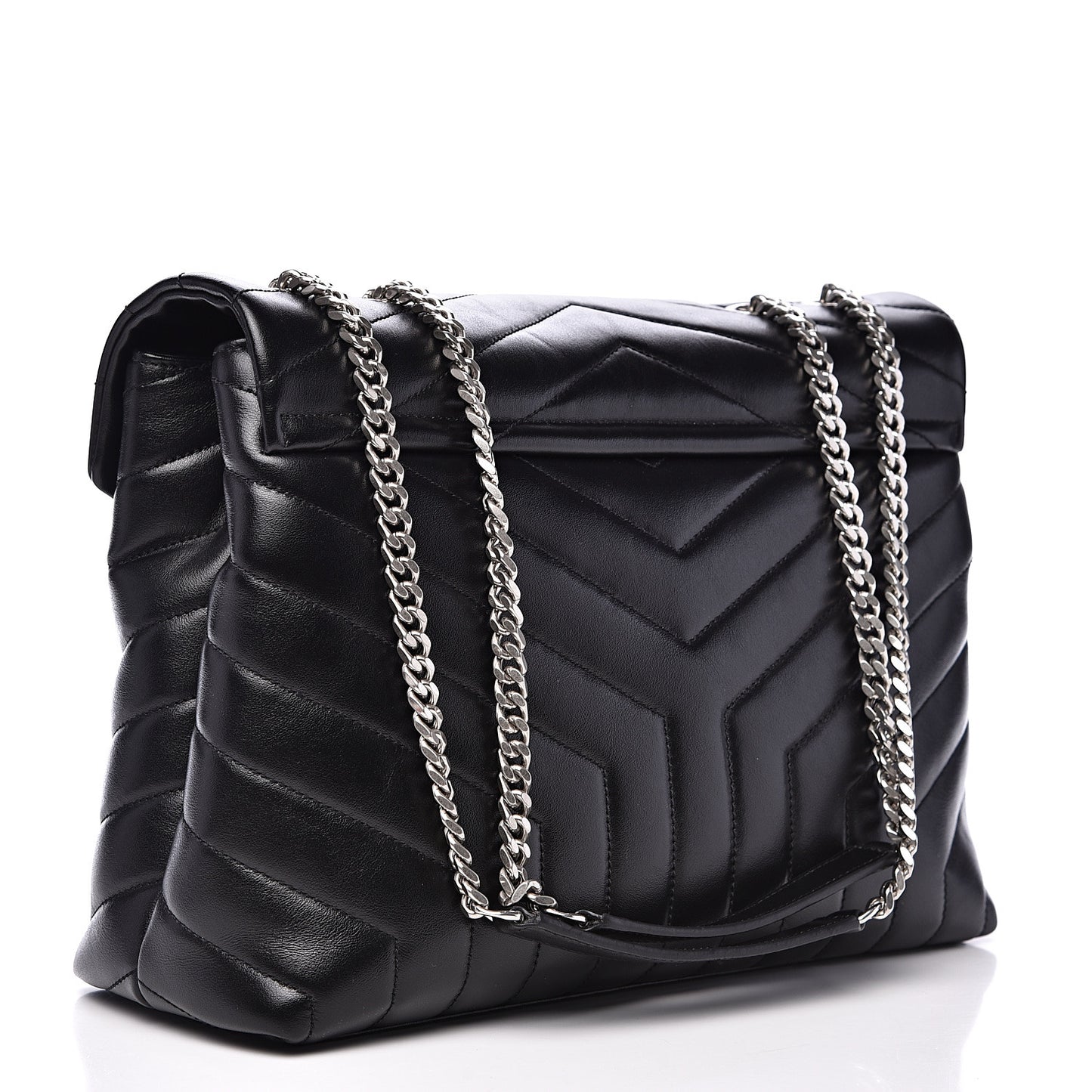 Calfskin Y Quilted Monogram Medium Loulou Chain Satchel Black