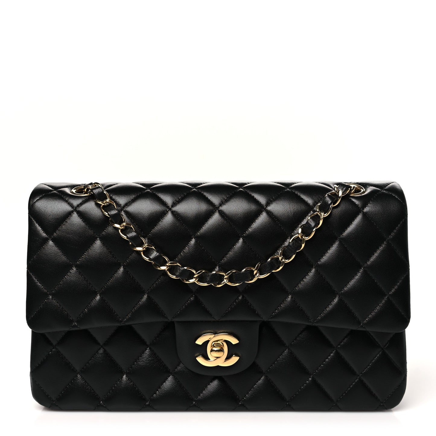 Lambskin Quilted Medium Double Flap Black