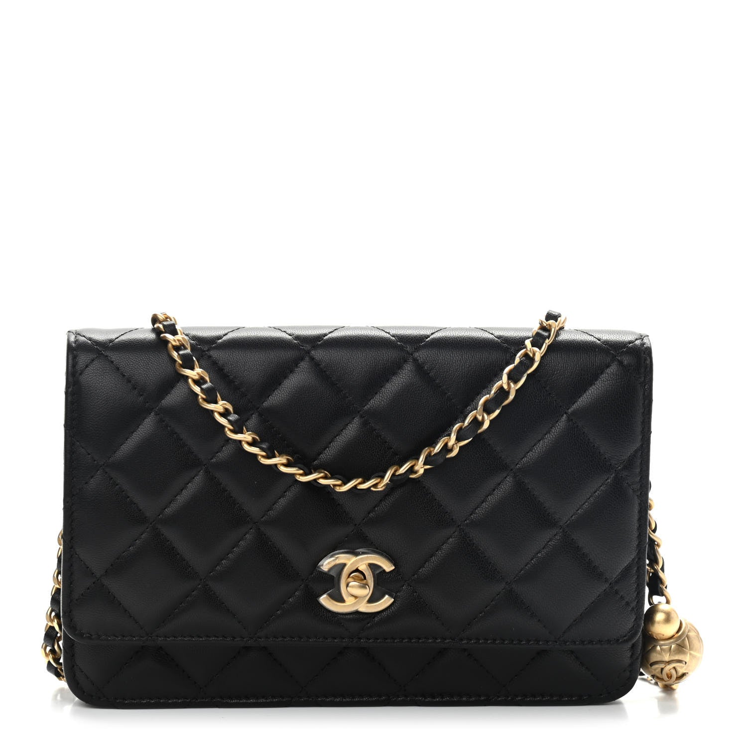 Chanel Lambskin Quilted CC Pearl Crush Wallet on Chain WOC Black 1 of 10