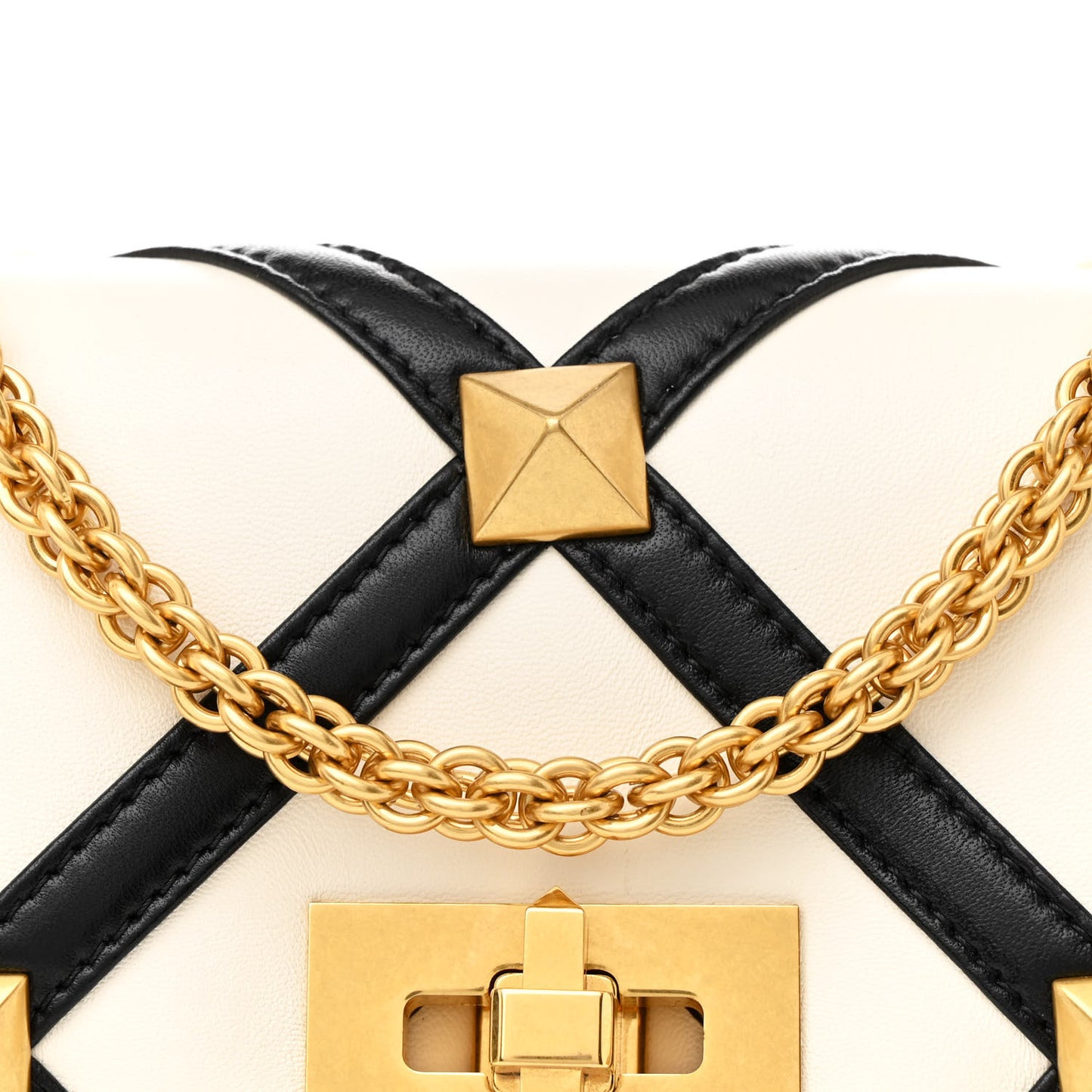 Nappa Large Roman Stud Shoulder Bag Ivory Black