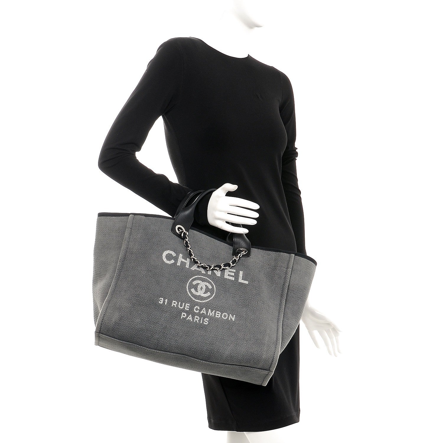 Chanel Canvas Large Deauville Tote Grey 2 of 8