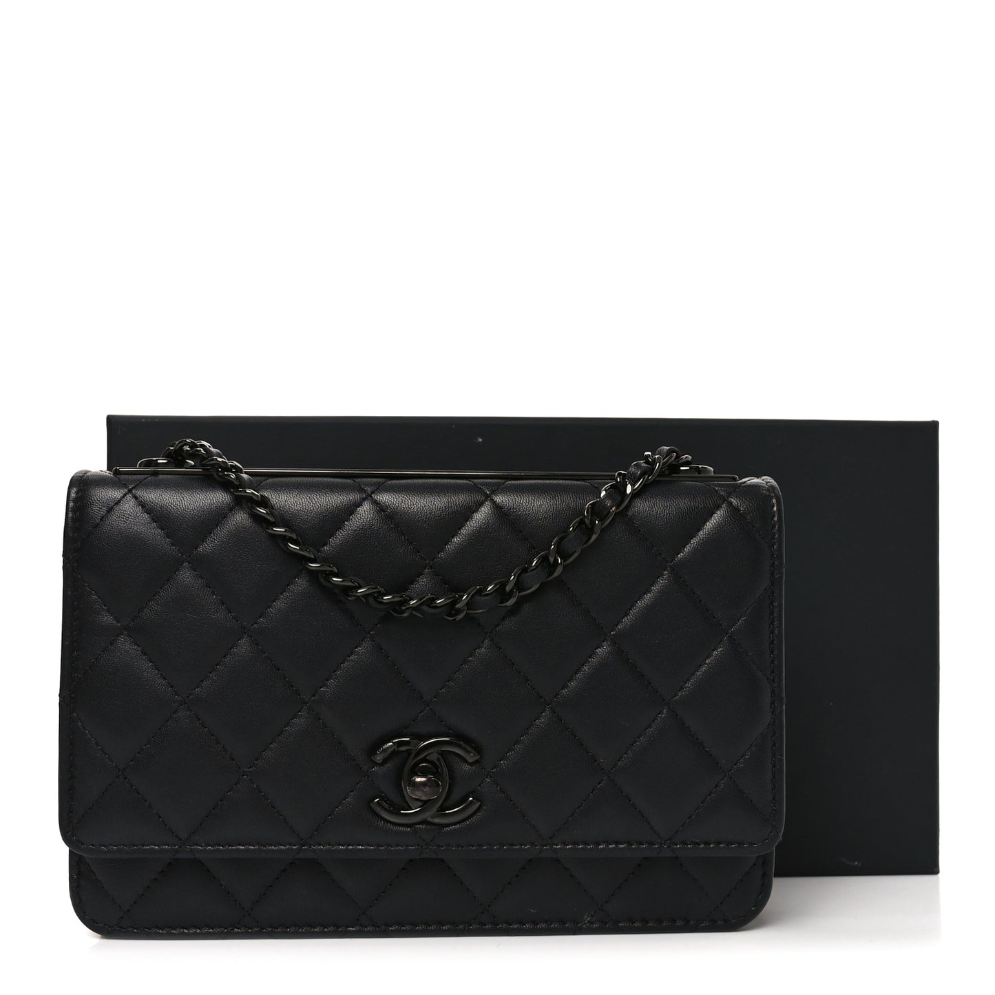 Lambskin Quilted Trendy CC Wallet On Chain WOC So Black