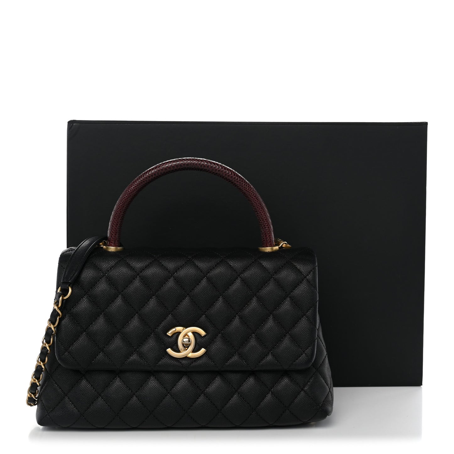 Caviar Lizard Quilted Small Coco Handle Flap Black