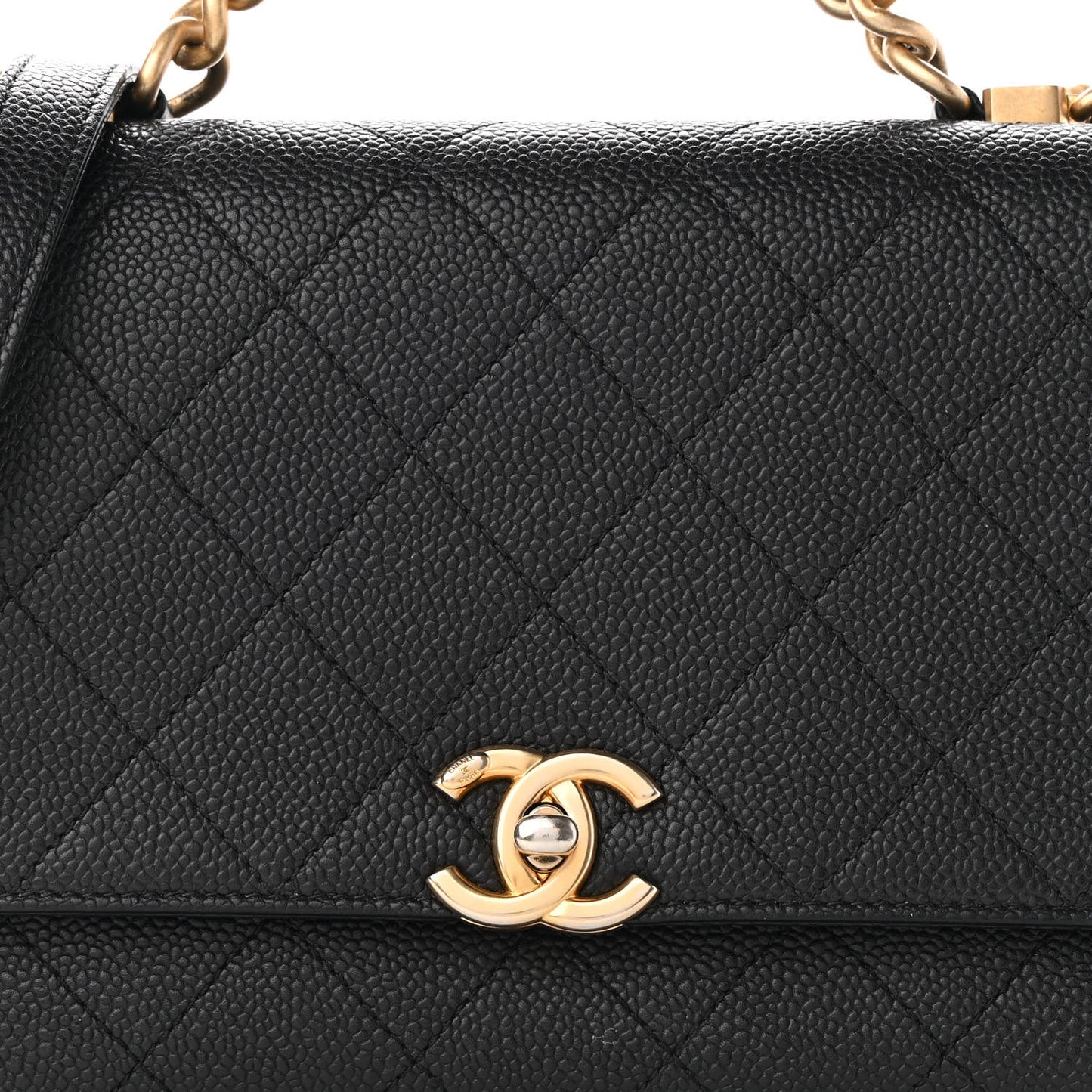 Grained Calfskin Small Stitched Flap Black