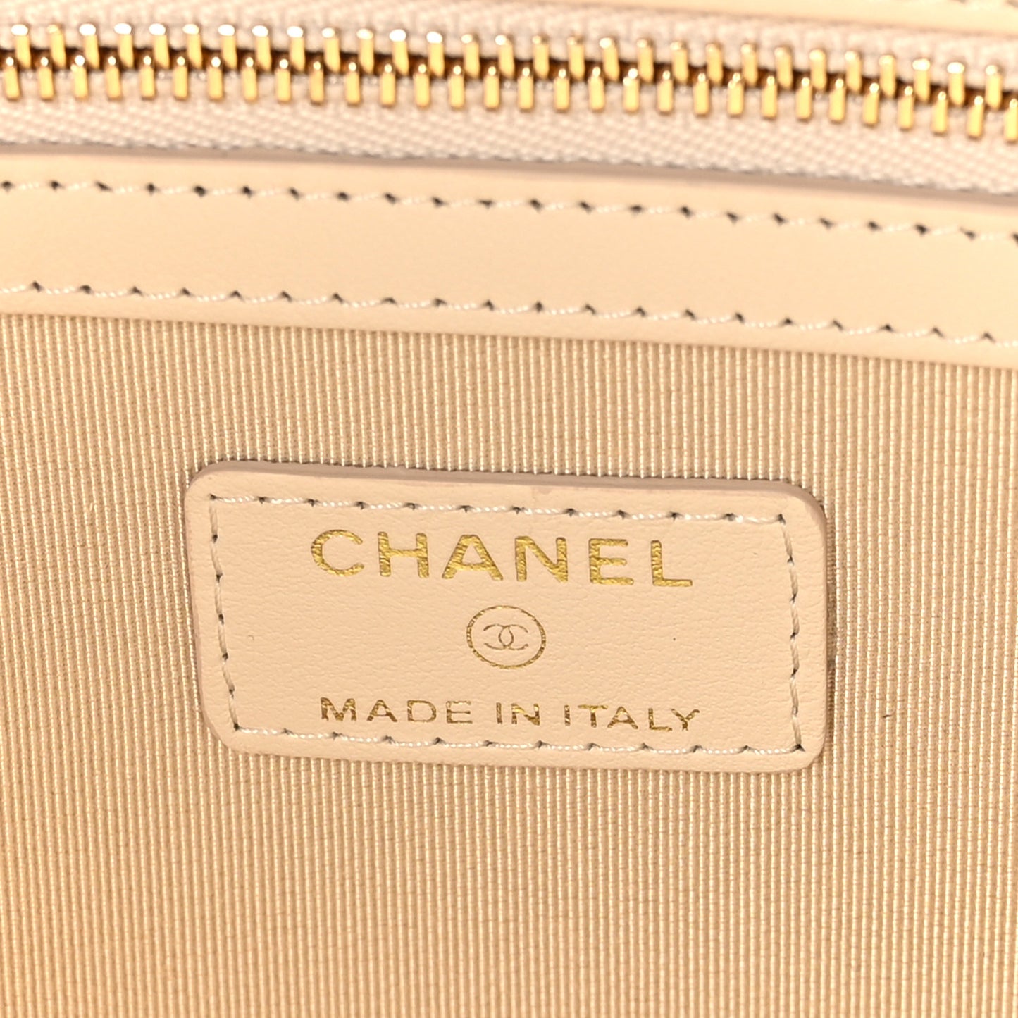 Calfskin Quilted Large Pearl Cosmetic Case Light Beige