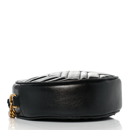 Gucci Azalea Calfskin Matelasse Heart Mini GG Marmont Round Shoulder Bag Black 3 of 8