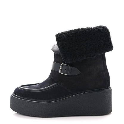 Hermes Suede Shearling Womens Hemisphere Ankle Boots 38 Black 1 of 8
