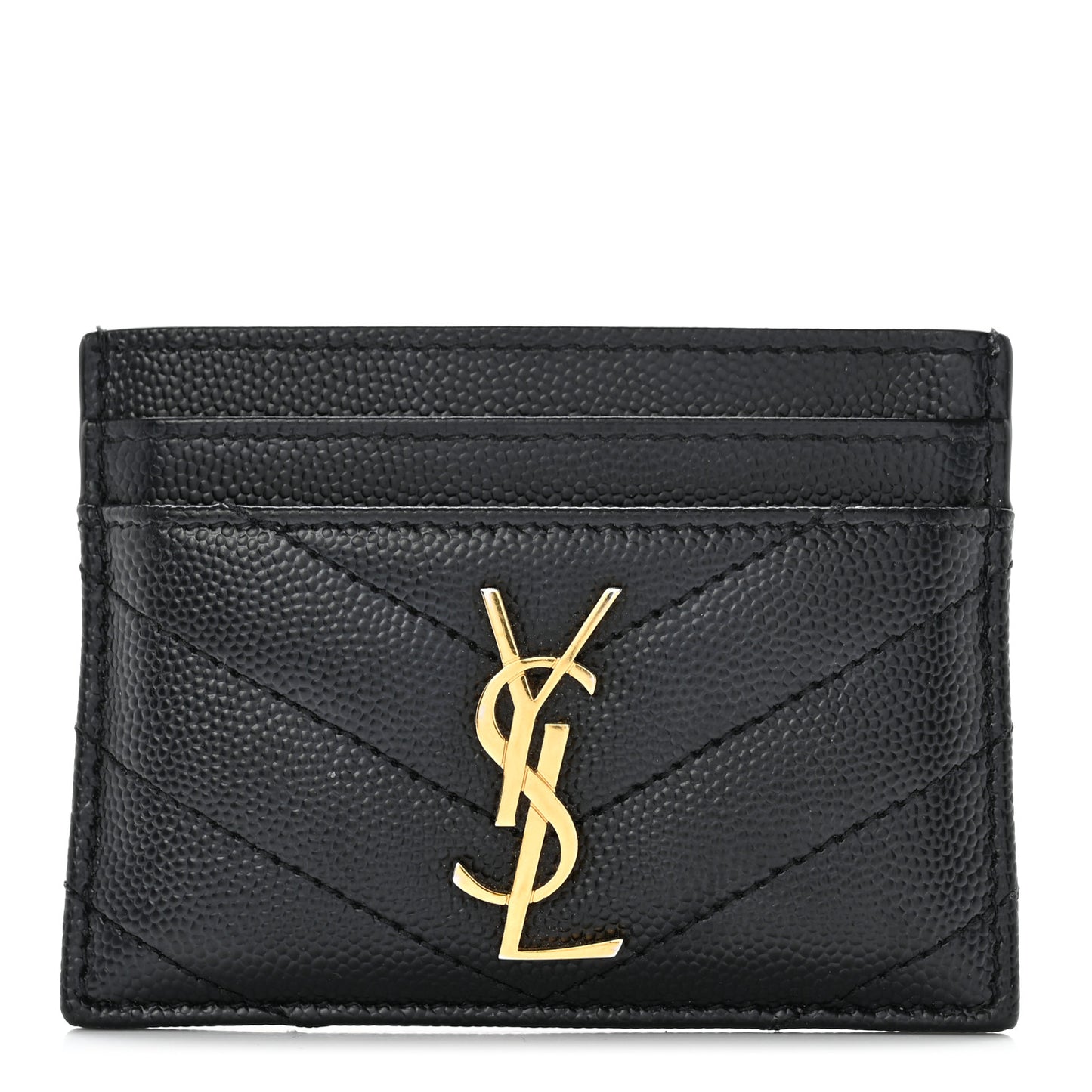 Grain De Poudre Matelasse Chevron Monogram Credit Card Case Black