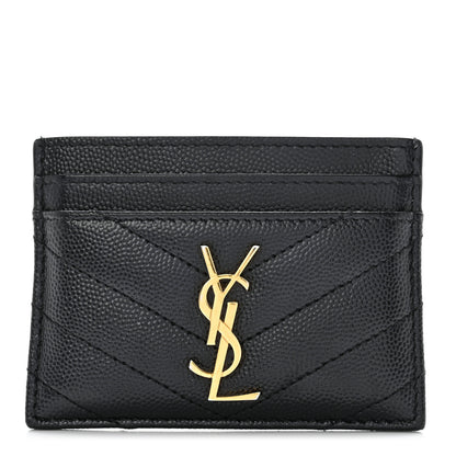 Saint Laurent Grain De Poudre Matelasse Chevron Monogram Credit Card Case Black 1 of 7