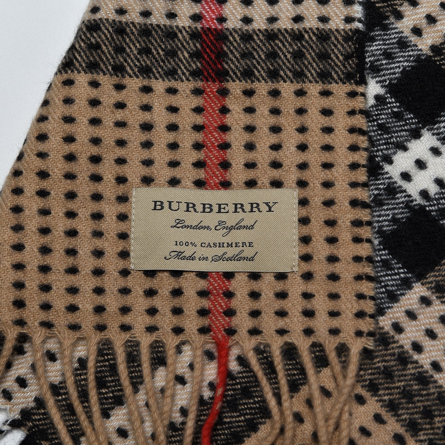 Cashmere Military Stitch Giant Check Scarf Camel