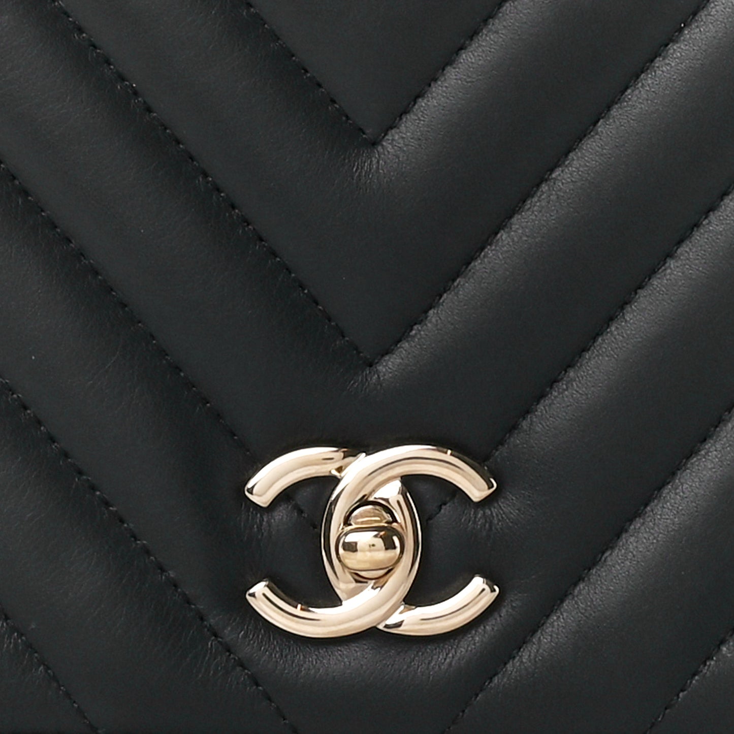 Calfskin Chevron Quilted Medium Statement Flap Black