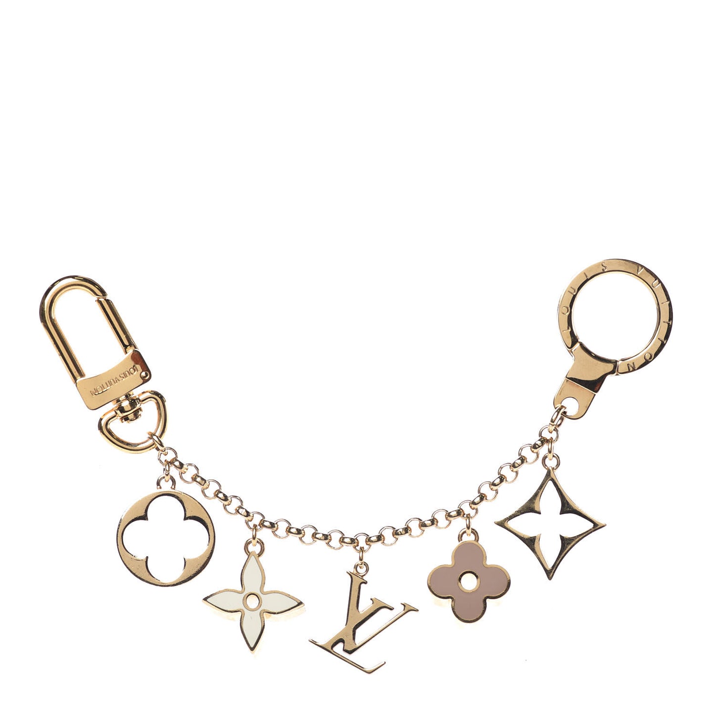Brass Enamel Fleur De Monogram Bag Charm Chain Gold