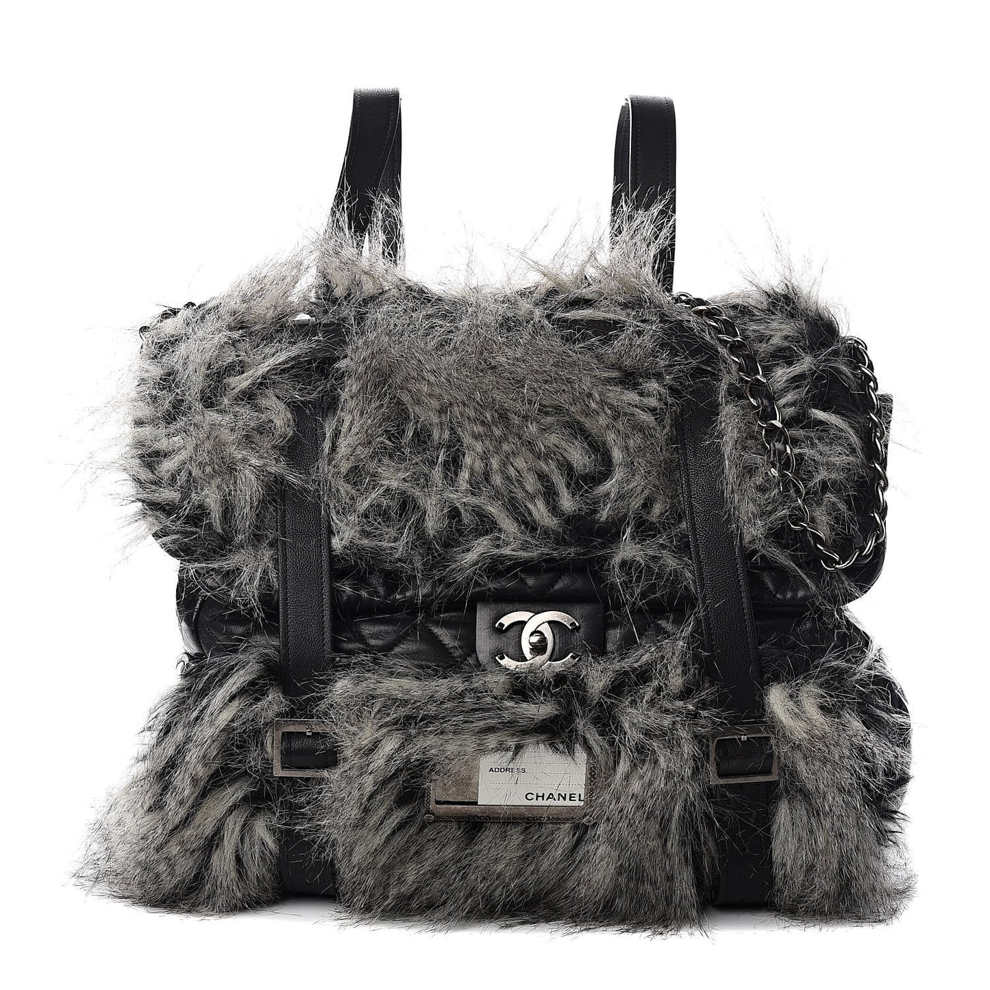 Iridescent Calfskin Fantasy Fur Backpack Grey