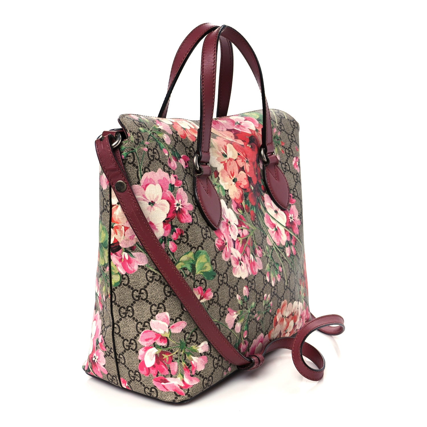 Gucci GG Supreme Monogram Blooms Linea A Foldover Tote Beige Multicolor Dry Rose 3 of 12