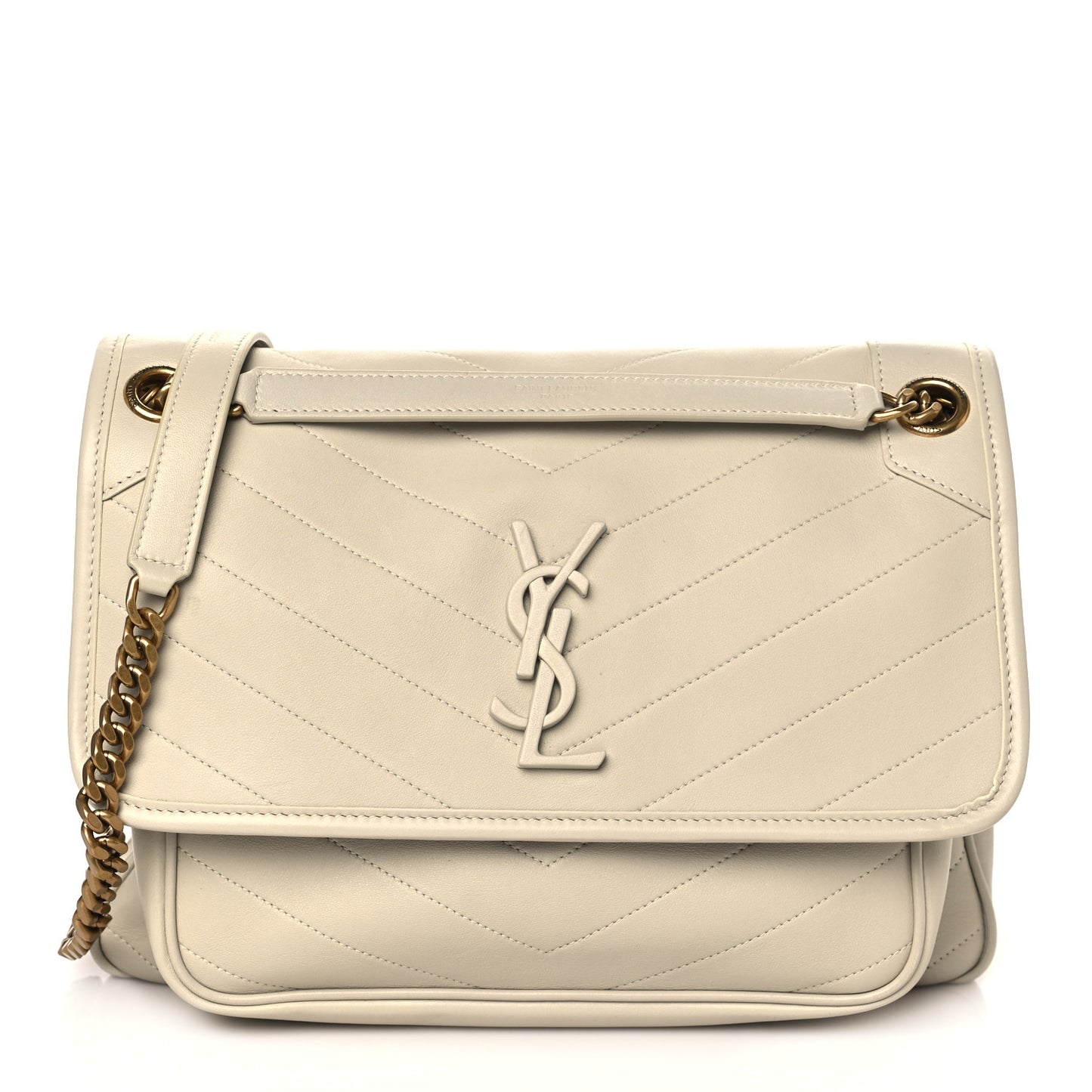 Lambskin Matelasse Monogram Medium Niki Chain Satchel Ivory