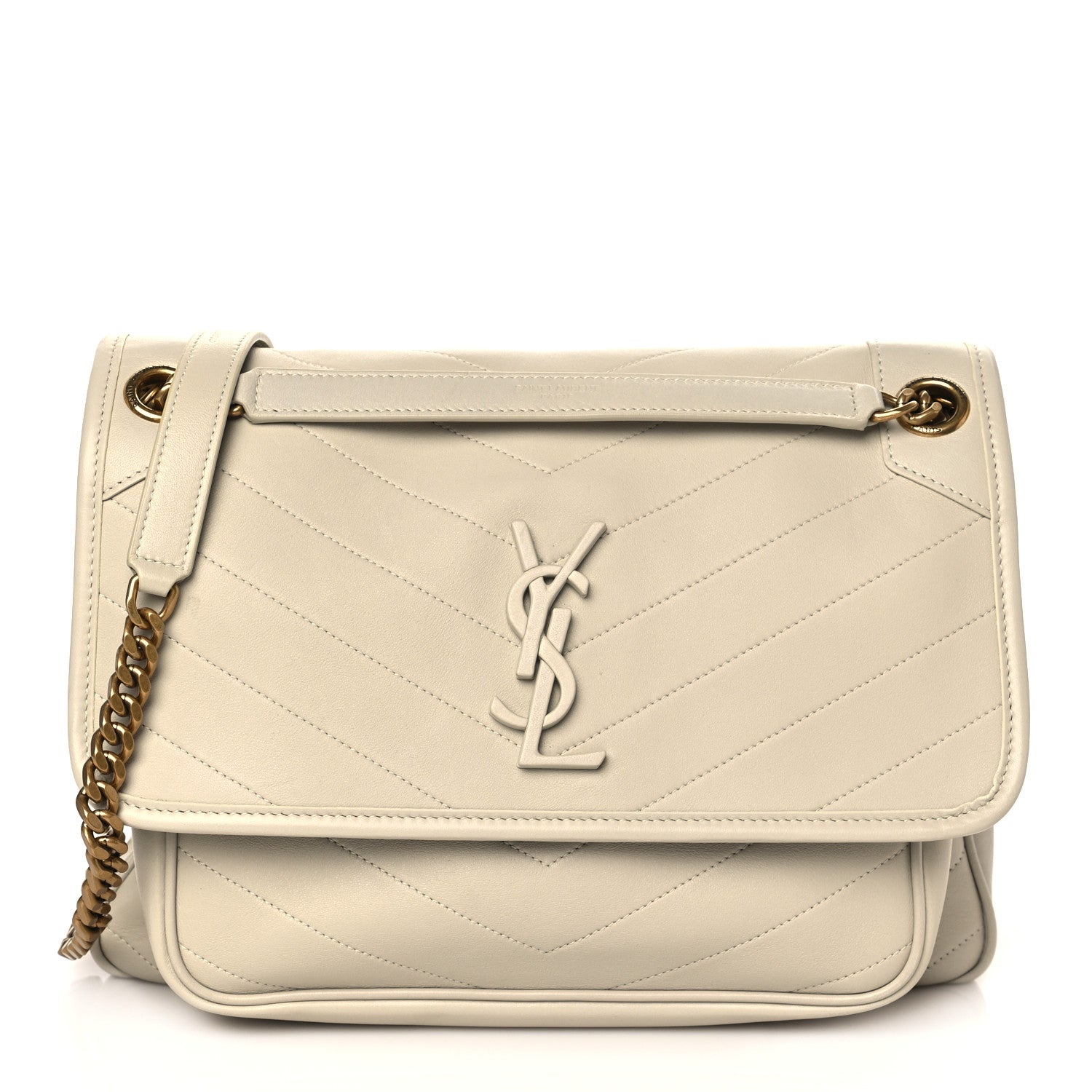 Saint Laurent Lambskin Matelasse Monogram Medium Niki Chain Satchel Ivory 1 of 9