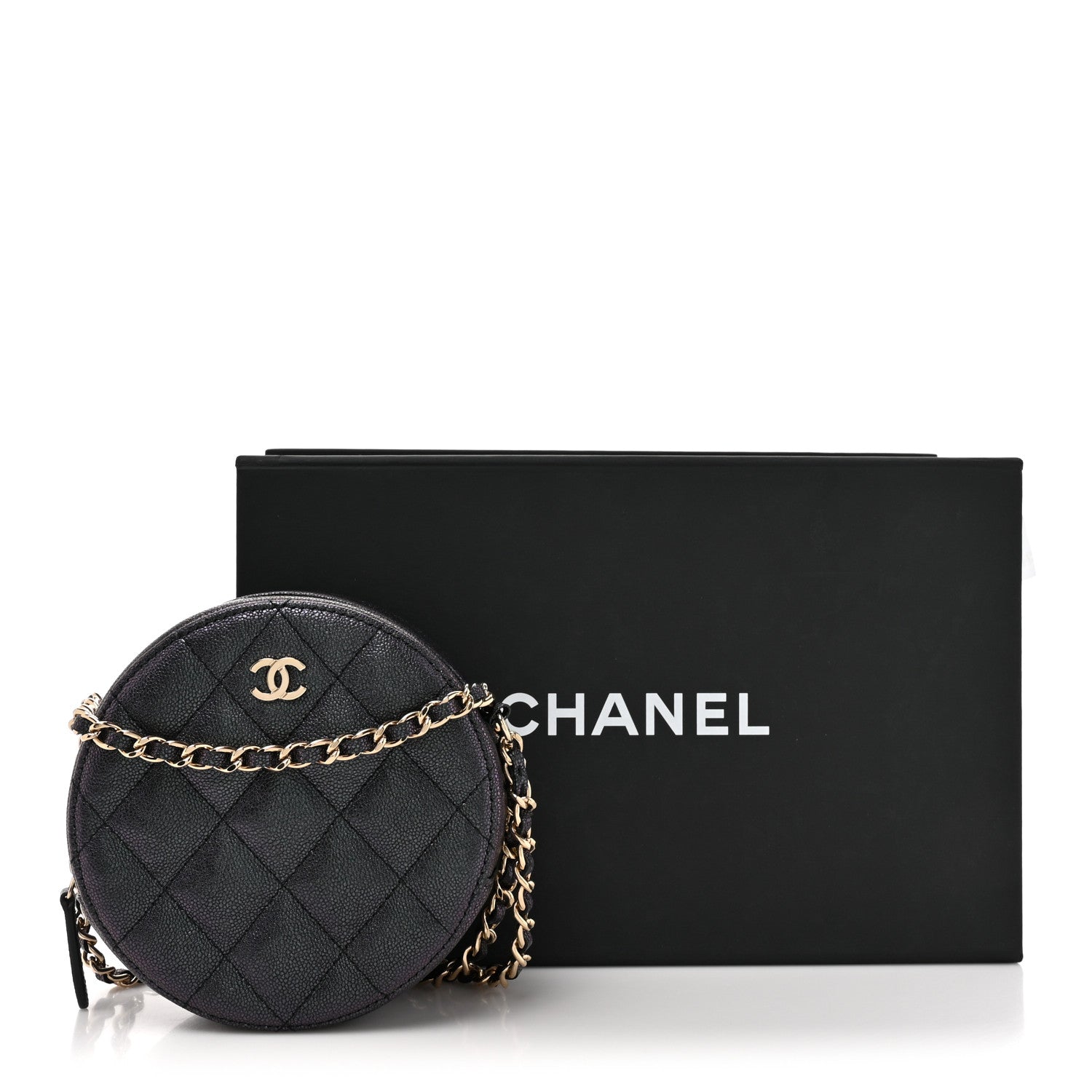 Chanel Iridescent Caviar Quilted Round Clutch With Chain Black 11 of 11