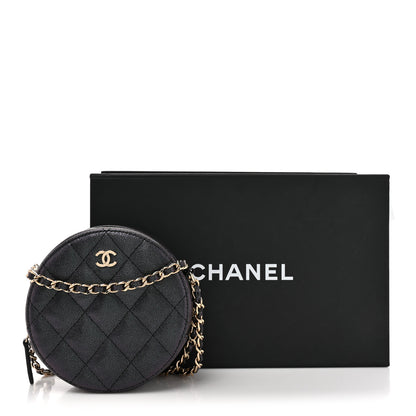Chanel Iridescent Caviar Quilted Round Clutch With Chain Black 11 of 11