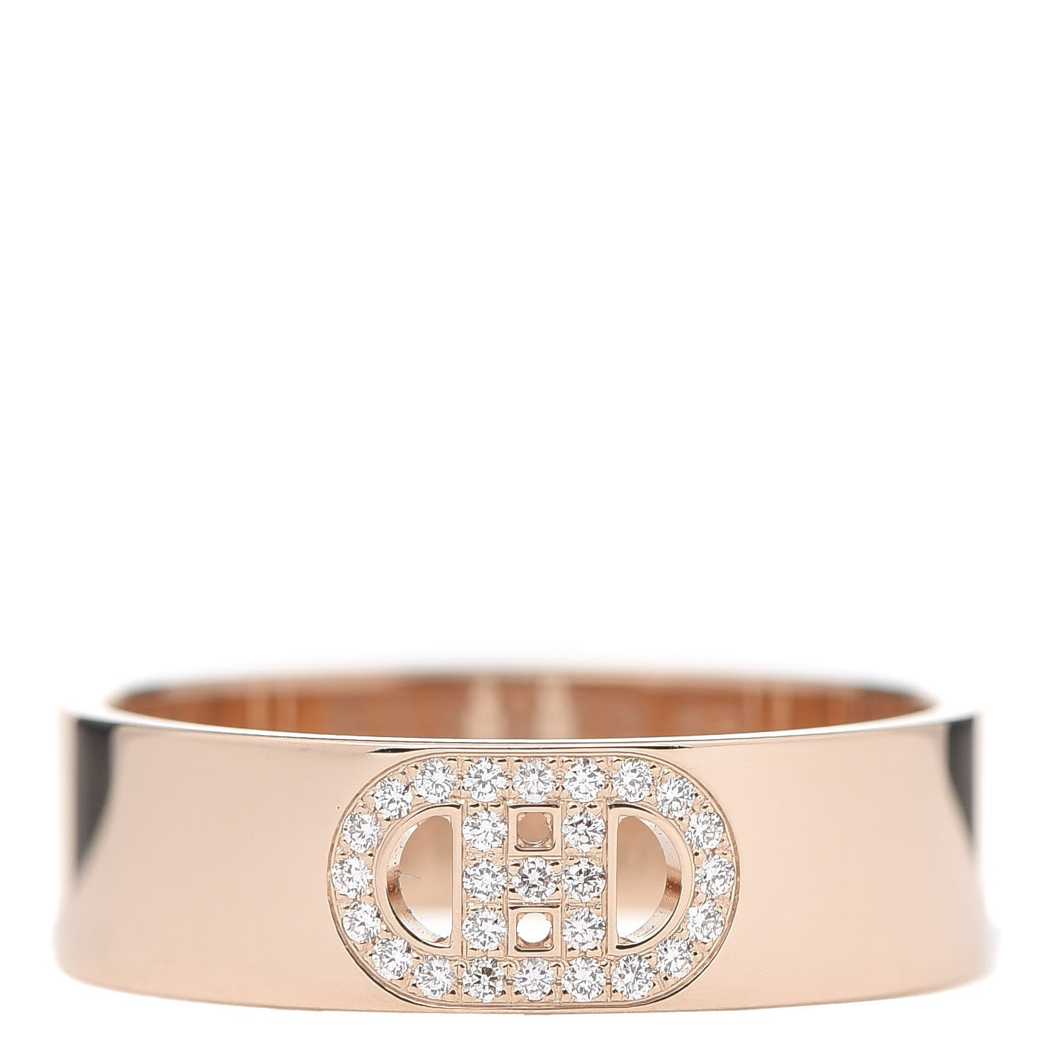 Hermes 18K Rose Gold Diamond PM H D'Ancre Ring 53 6.25 1 of 5