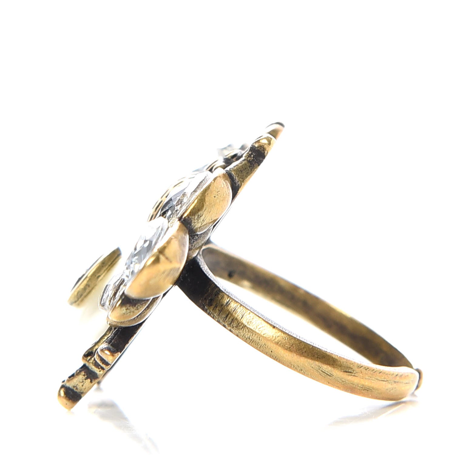Gucci Metal Crystal Pearl Bee Ring 6 Aged Gold 4 of 5