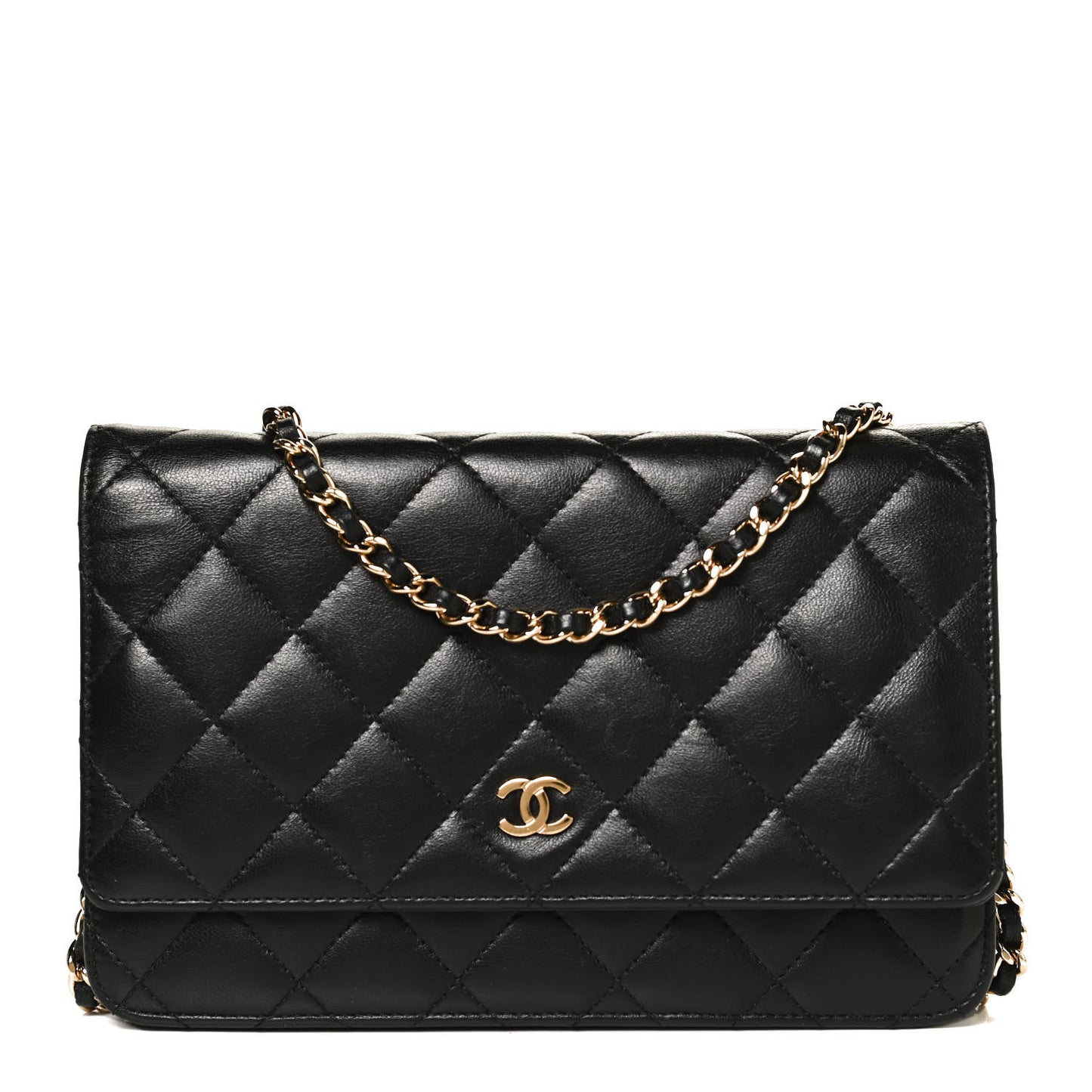 Lambskin Quilted Wallet On Chain WOC Black