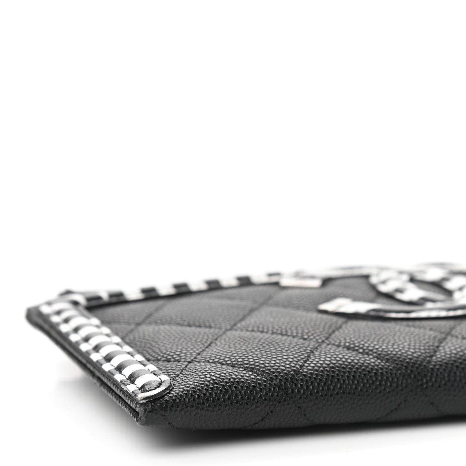 Chanel Caviar Quilted Stripe Filigree Zip Pouch Black White 7 of 8