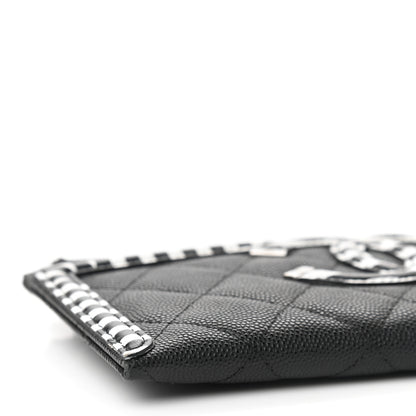 Chanel Caviar Quilted Stripe Filigree Zip Pouch Black White 7 of 8