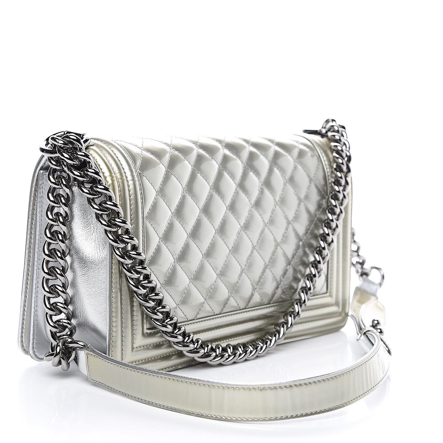 Chanel Metallic Patent Calfskin Quilted Medium Boy Flap Silver 2 of 14