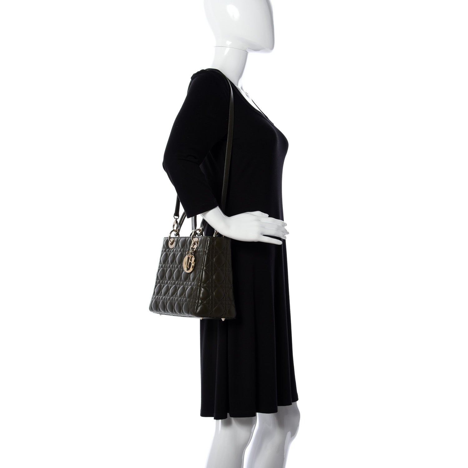 Christian Dior Lambskin Cannage Medium Lady Dior Olive Green 2 of 12