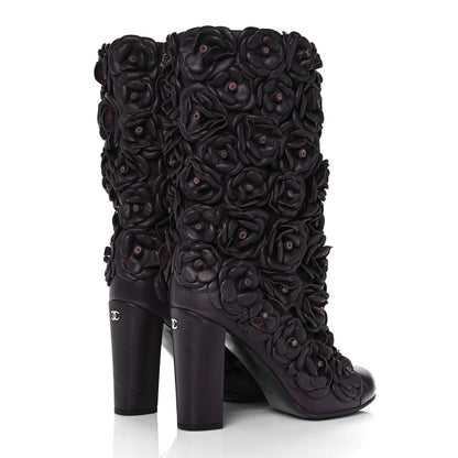 Chanel Calfskin Camellia Boots 40 Bordeaux 4 of 8