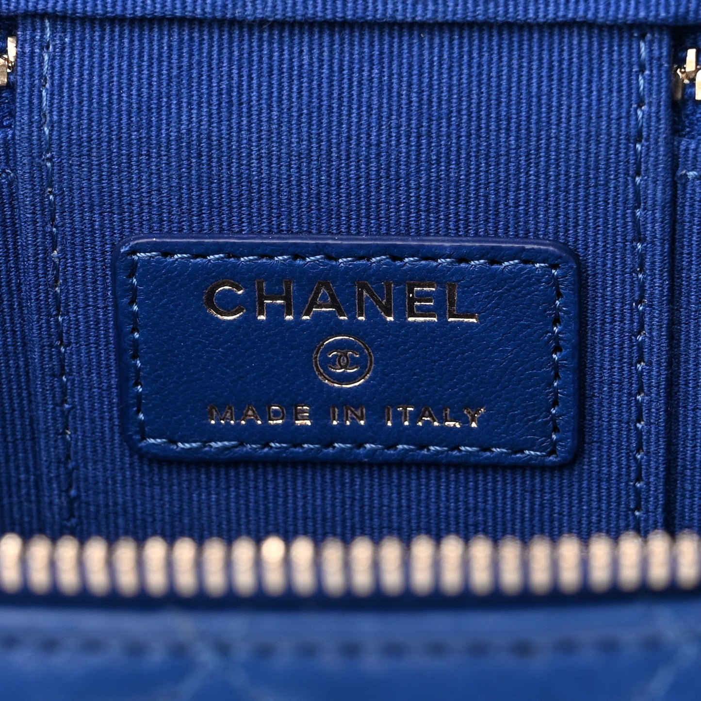 Lambskin Quilted Top Handle Mini Vanity Case With Chain Blue