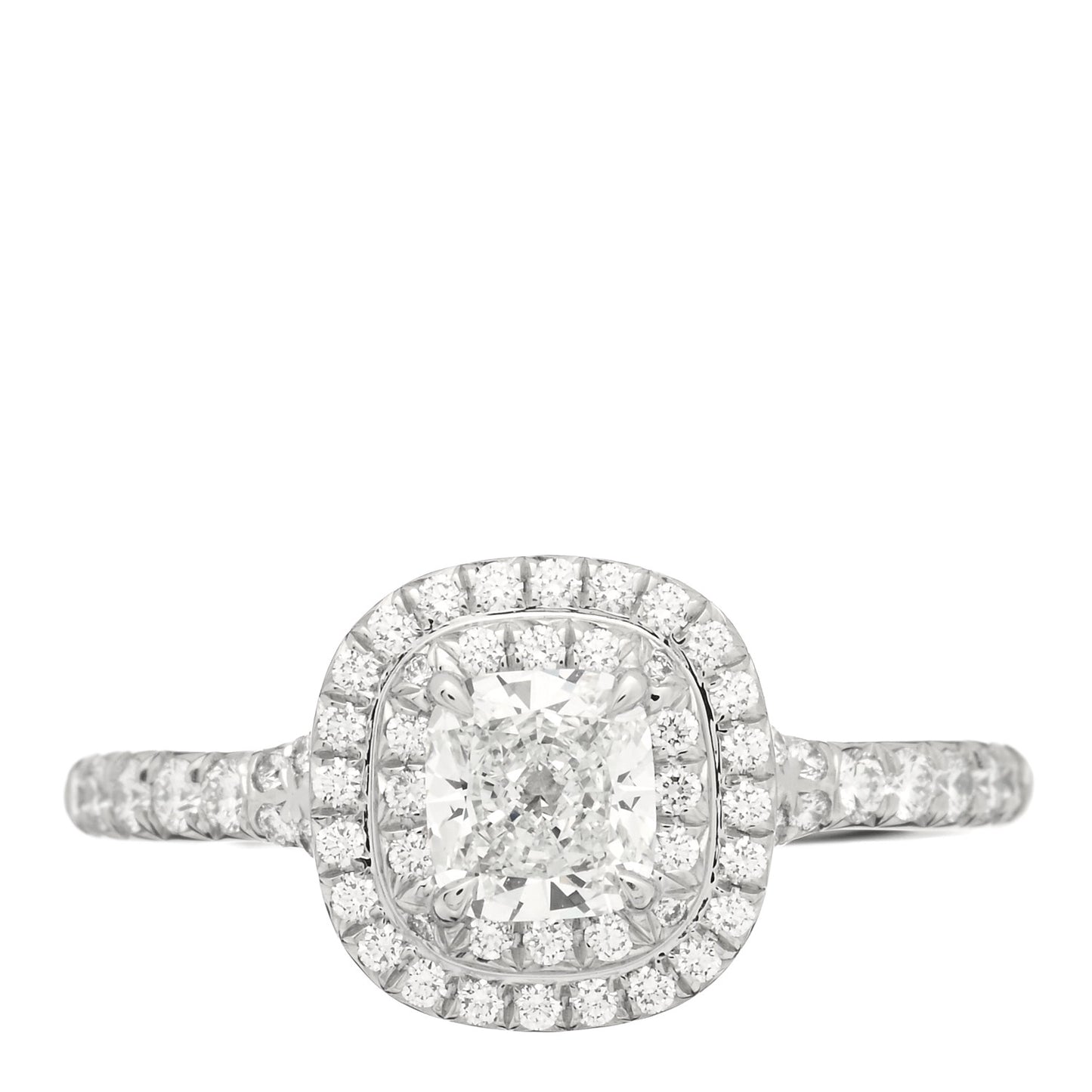 Platinum Diamond .58ct Soleste Cushion Cut Double Halo Engagement Ring 53 6.25