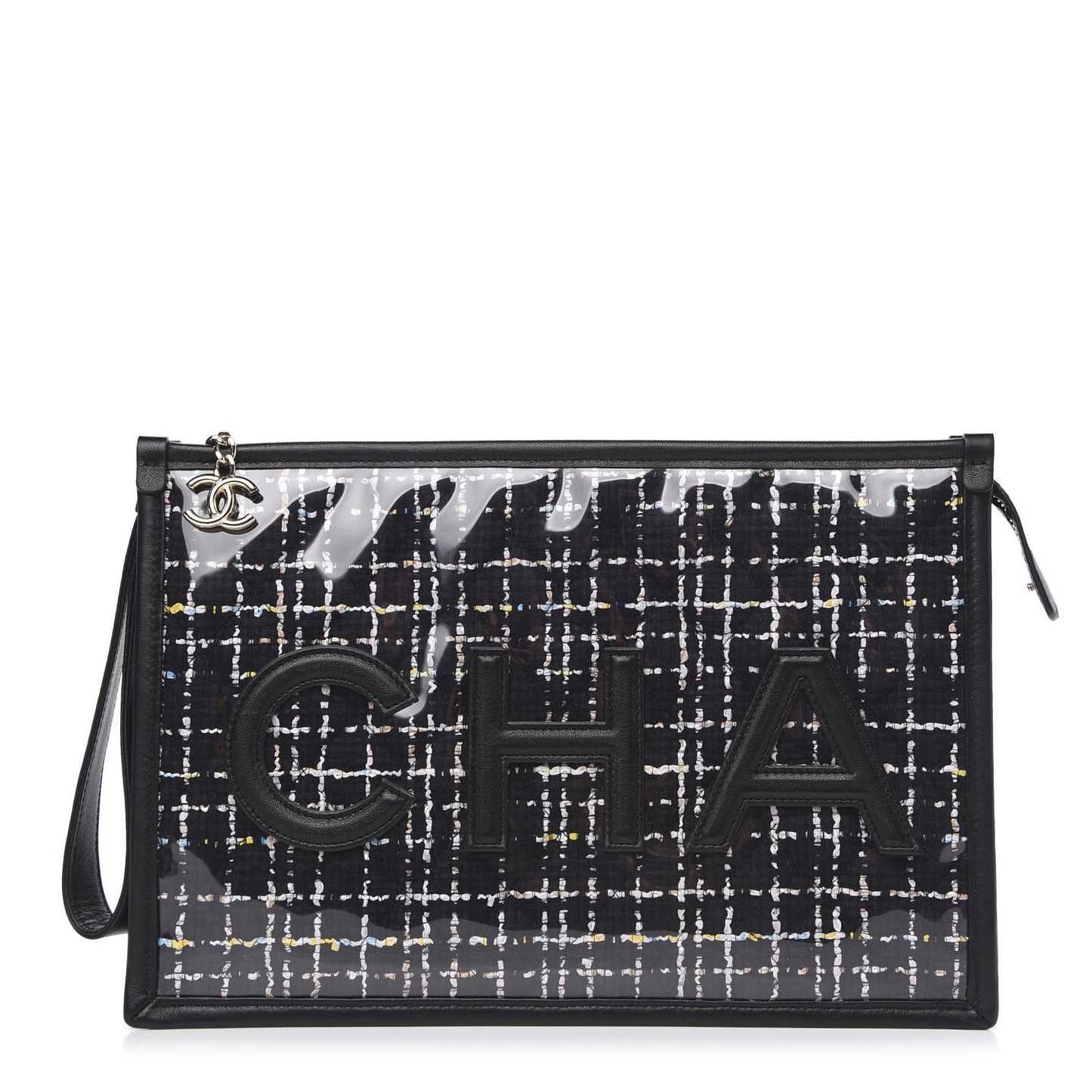Tweed PVC Lambskin Large Pouch Black