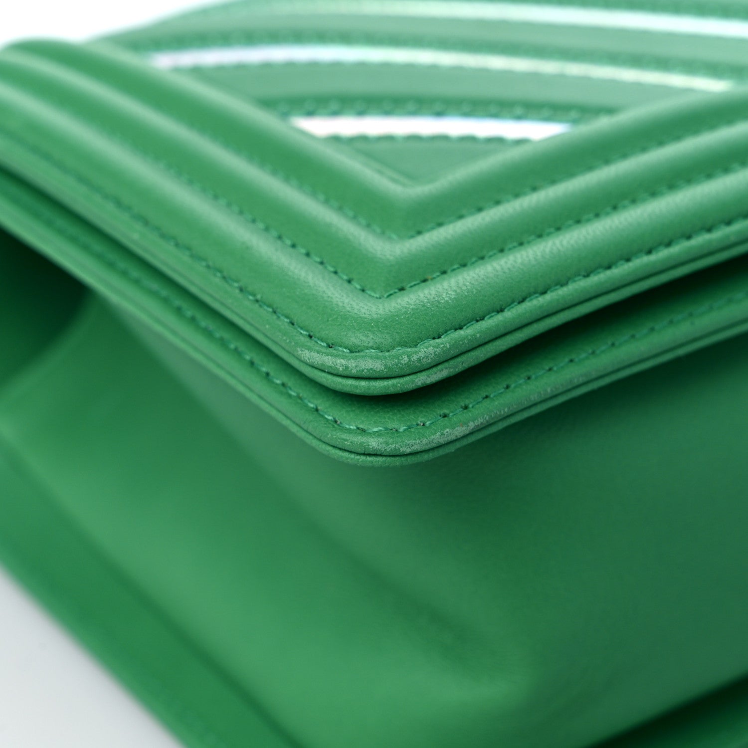 Chanel Lambskin Iridescent PVC Chevron Quilted Medium Boy Flap Green Silver 8 of 11