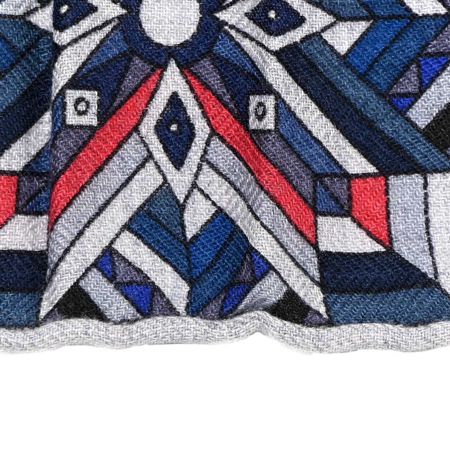 Cashmere Silk Le Jaguar Et Le Colibri Shawl 140 Gris Chine Bleu Acajou