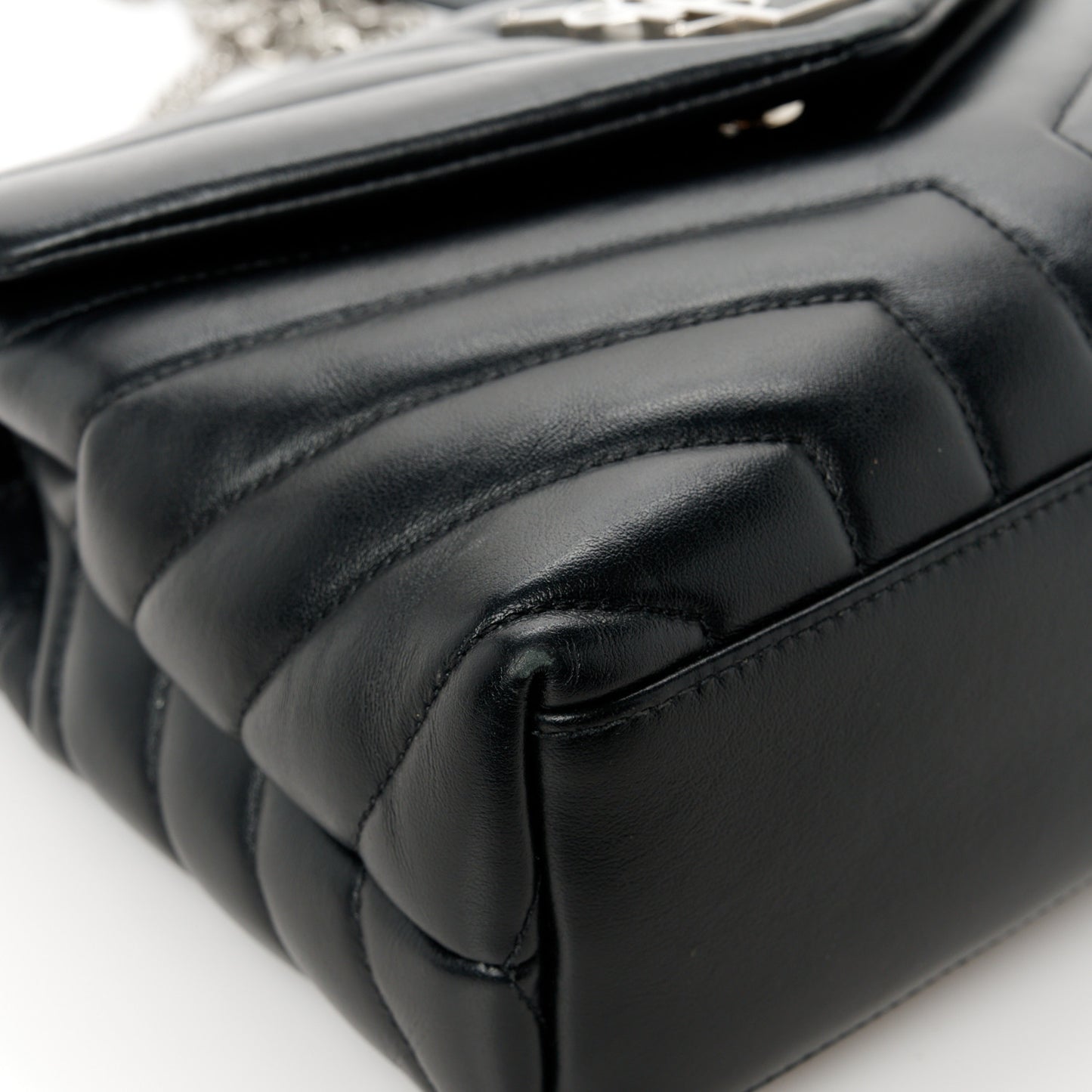 Calfskin Y Quilted Monogram Small Loulou Chain Satchel Black