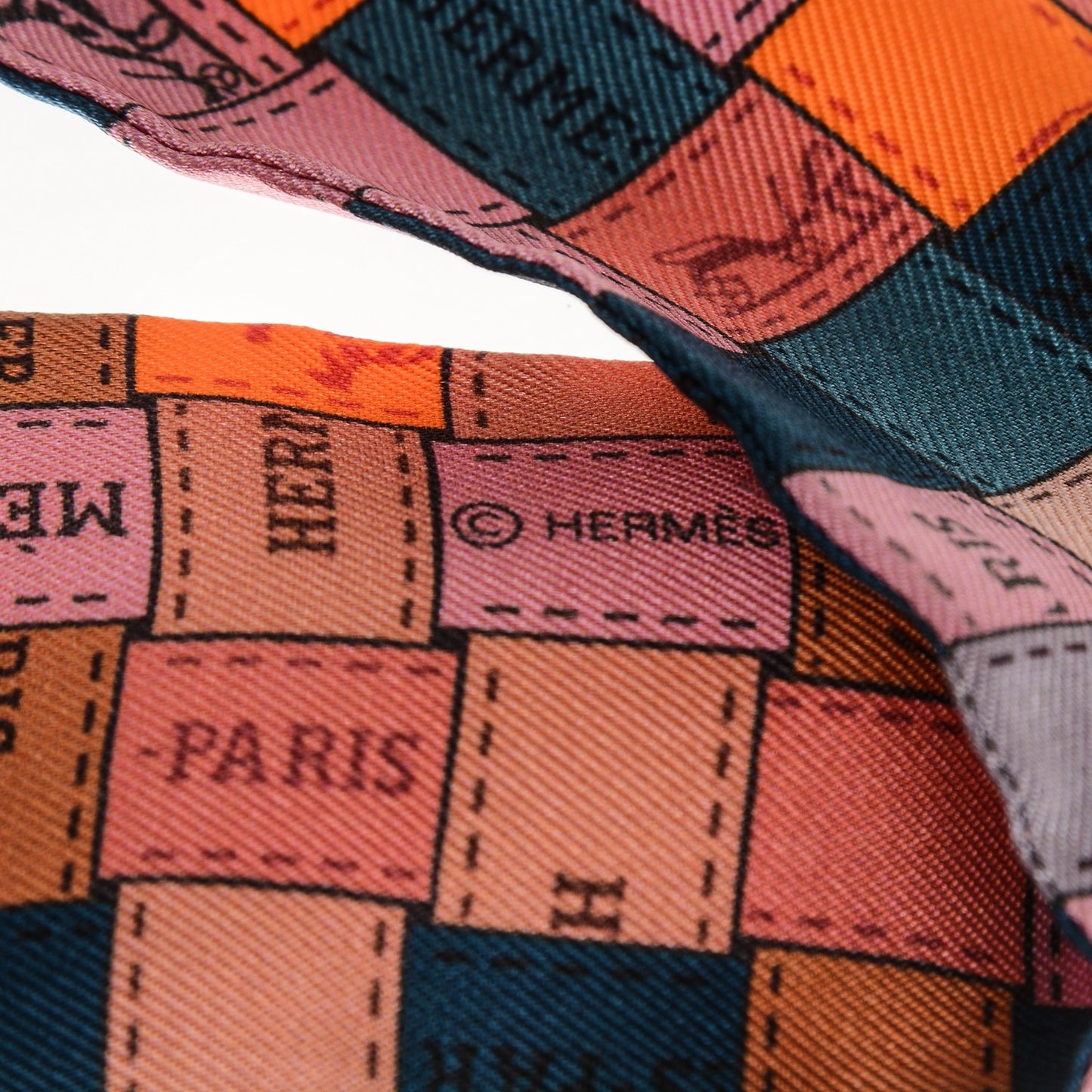 Silk Bolduc Au Carre Twilly Orange Vieux Rose Bleu