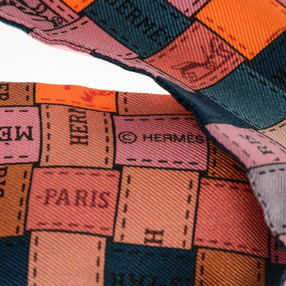 Hermes Silk Bolduc Au Carre Twilly Orange Vieux Rose Bleu 4 of 5
