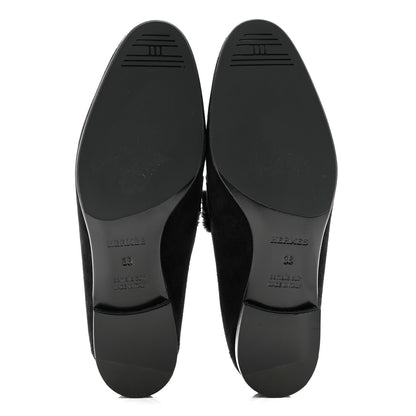 Hermes Mink Fur Suede Goatskin Paris Loafers 36 Black 7 of 9