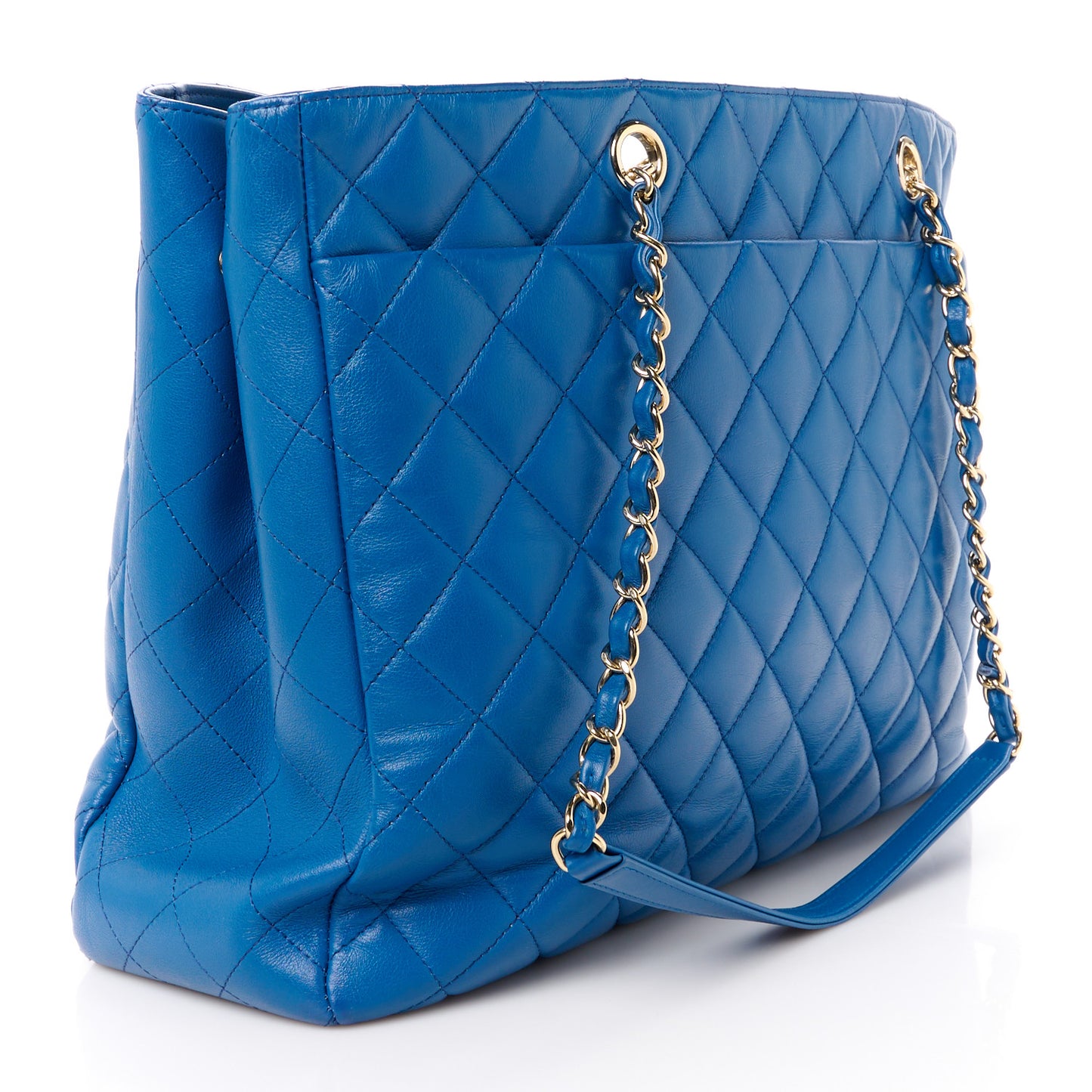 Lambskin Quilted Large Classic Shopping Tote Blue